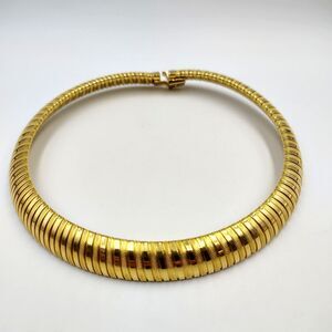 Vintage Freirich Gold Tone Ornate Flat Omega Choker Necklace Signed 1960s